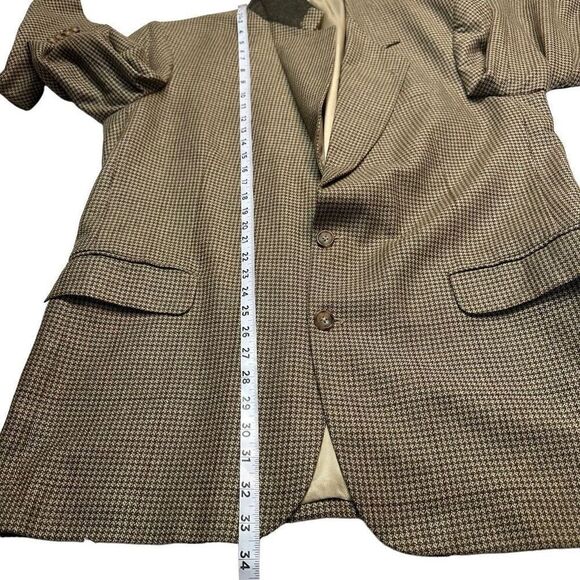 Oscar de la Renta Wool Houndstooth Blazer Mens 44L Tan Brown Preppy Career - Picture 8 of 11